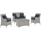 Bridge Four PCS Outdoor Patio Patio Conversation Set with Pillow Set, Navy, Rattan 11946