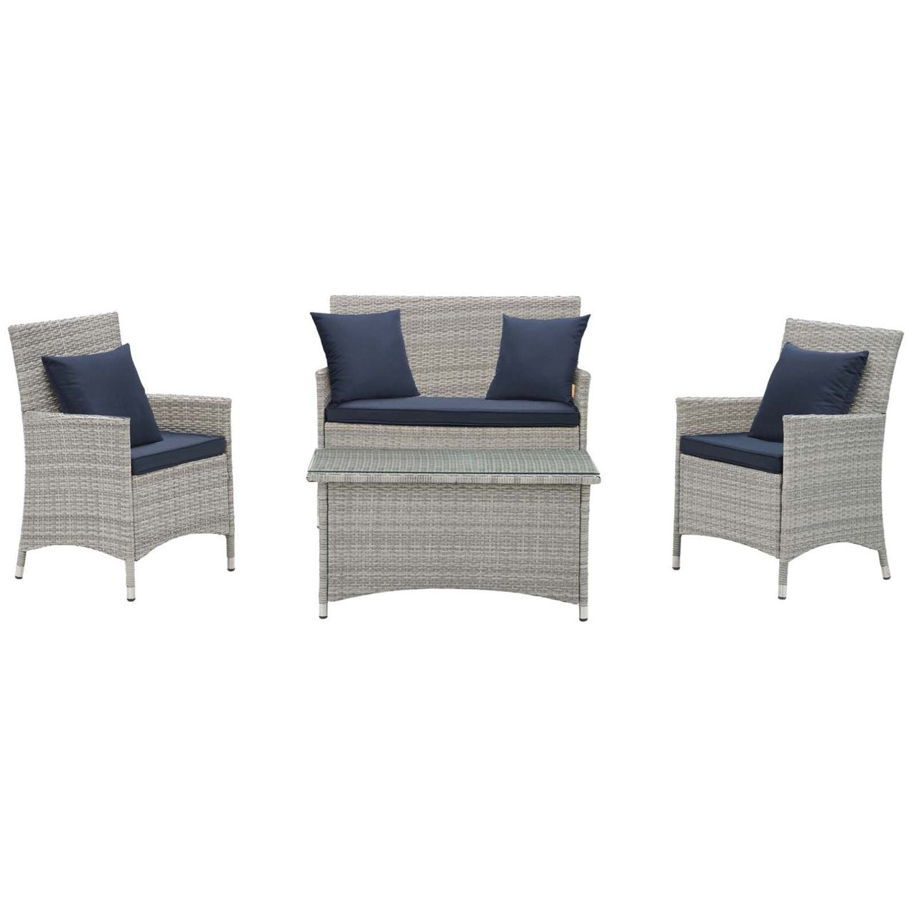 Bridge Four PCS Outdoor Patio Patio Conversation Set with Pillow Set, Navy, Rattan 11946