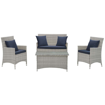 Bridge Four PCS Outdoor Patio Patio Conversation Set with Pillow Set, Navy, Rattan 11946