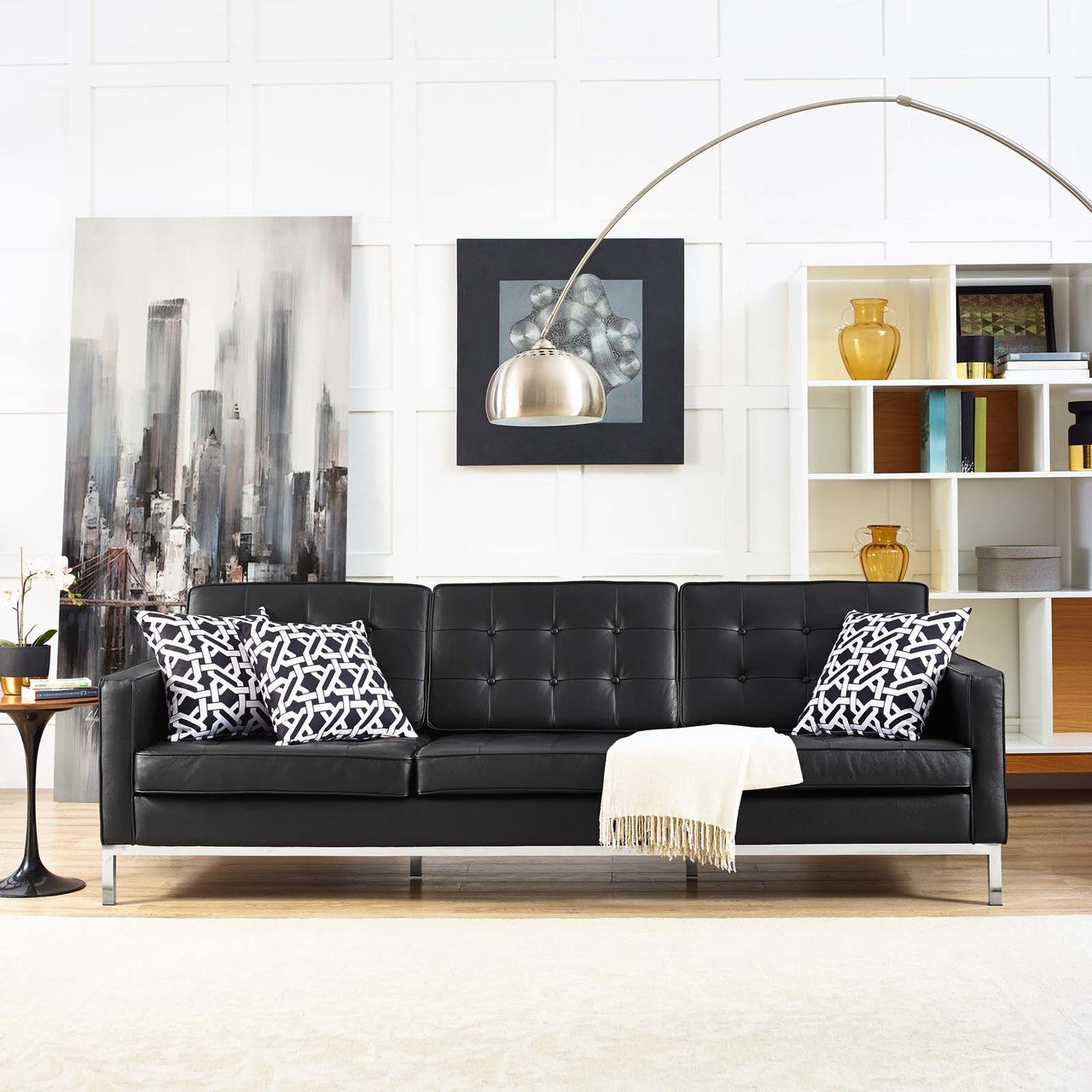 Loft Leather Sofa, Genuine Leather, Black 13660