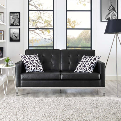 Loft Leather Loveseat, Black, Leather 13088