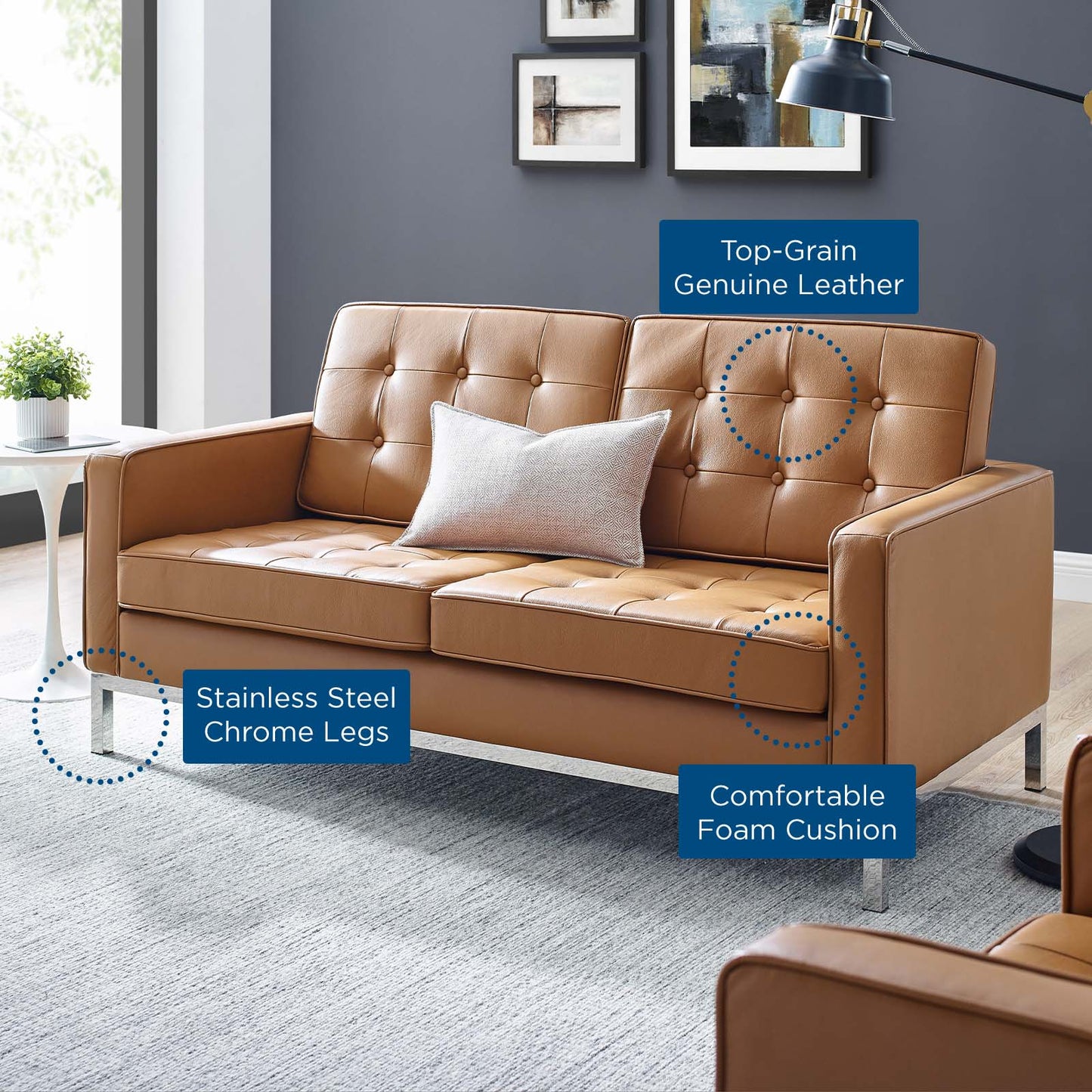 Loft Leather Loveseat, Leather, Tan, 18143