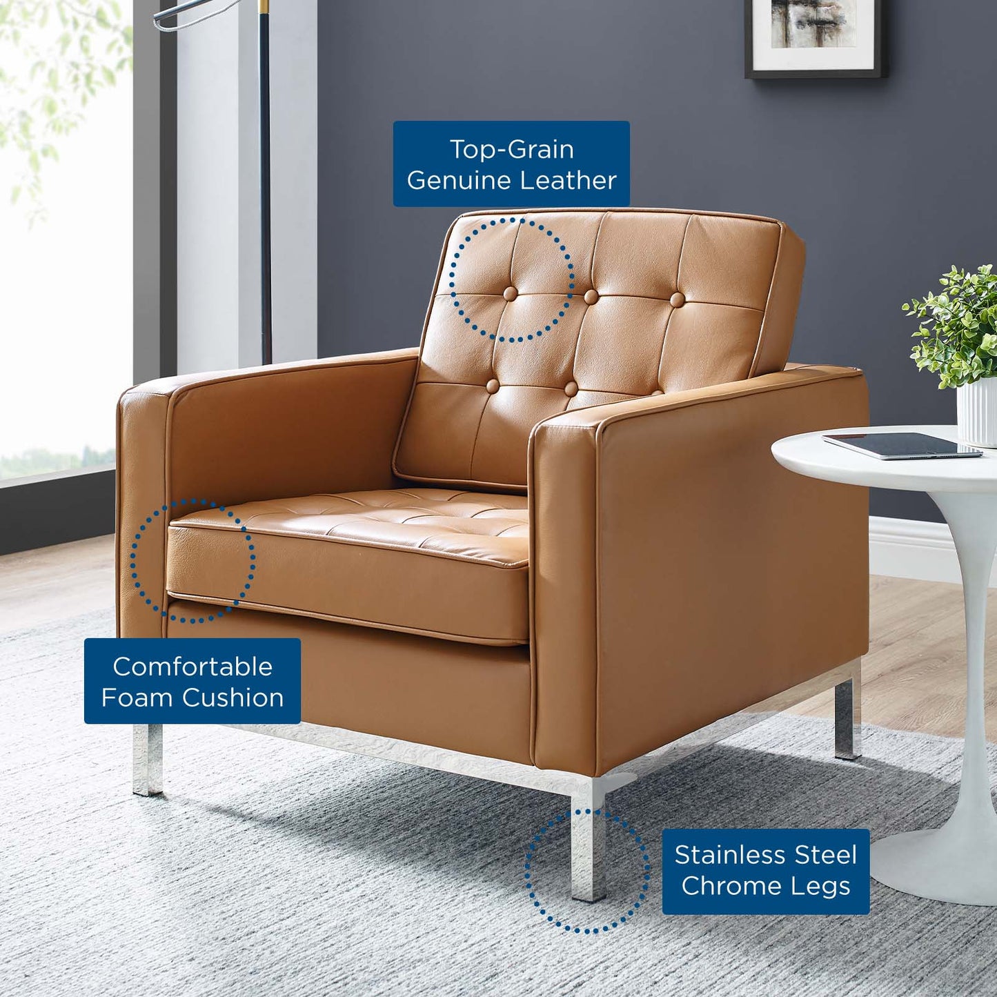 Loft Leather Armchair, Leather, Tan, 18144