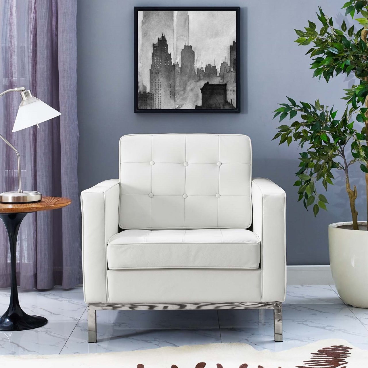 Loft Leather Armchair, White, Leather 13091
