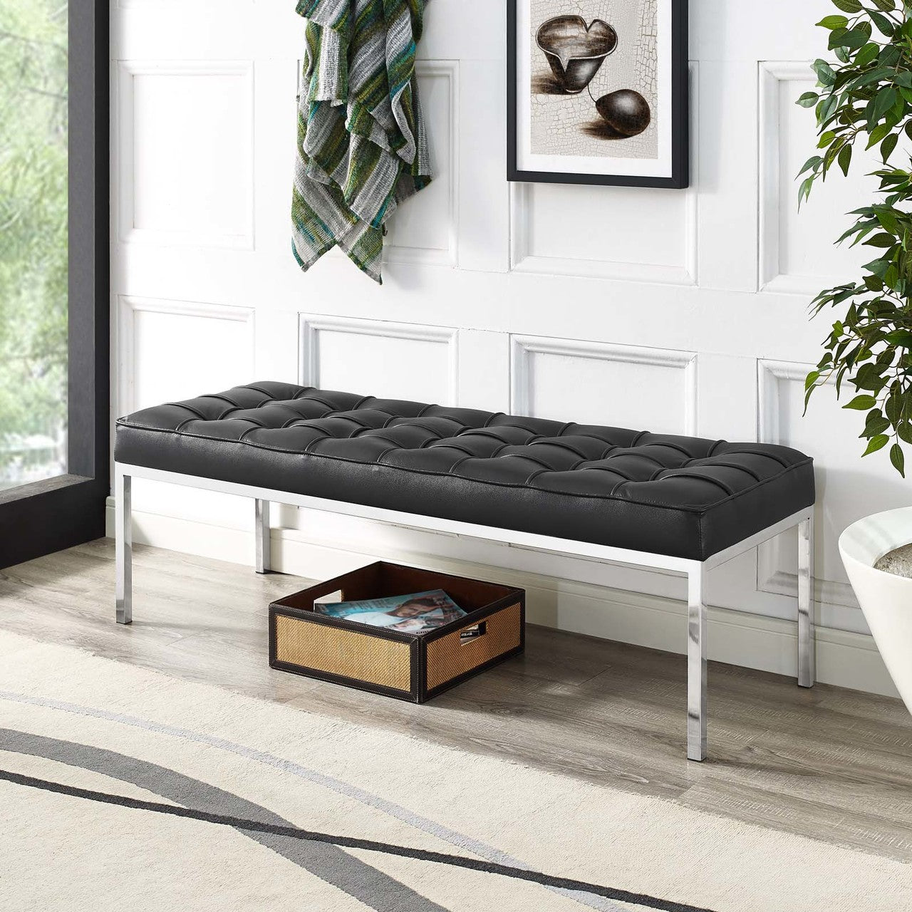 Loft Leather Bench, Genuine Leather, Black 13662