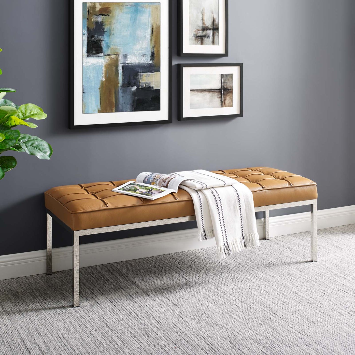Loft Leather Bench, Leather, Tan, 18145