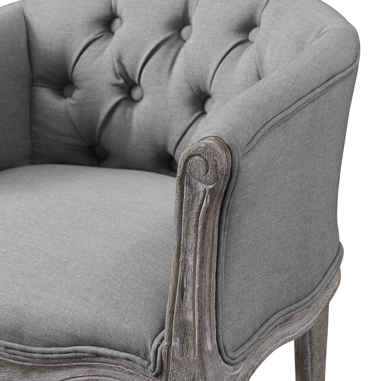 Crown Vintage French Upholstered Fabric Dining Armchair, Fabric, Light Grey Gray 13667