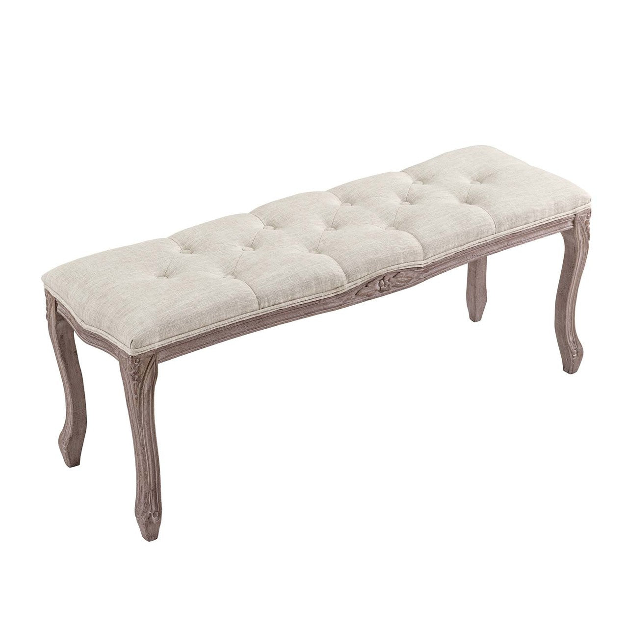 Regal Vintage French Upholstered Fabric Bench, Fabric Wood, Beige 13668