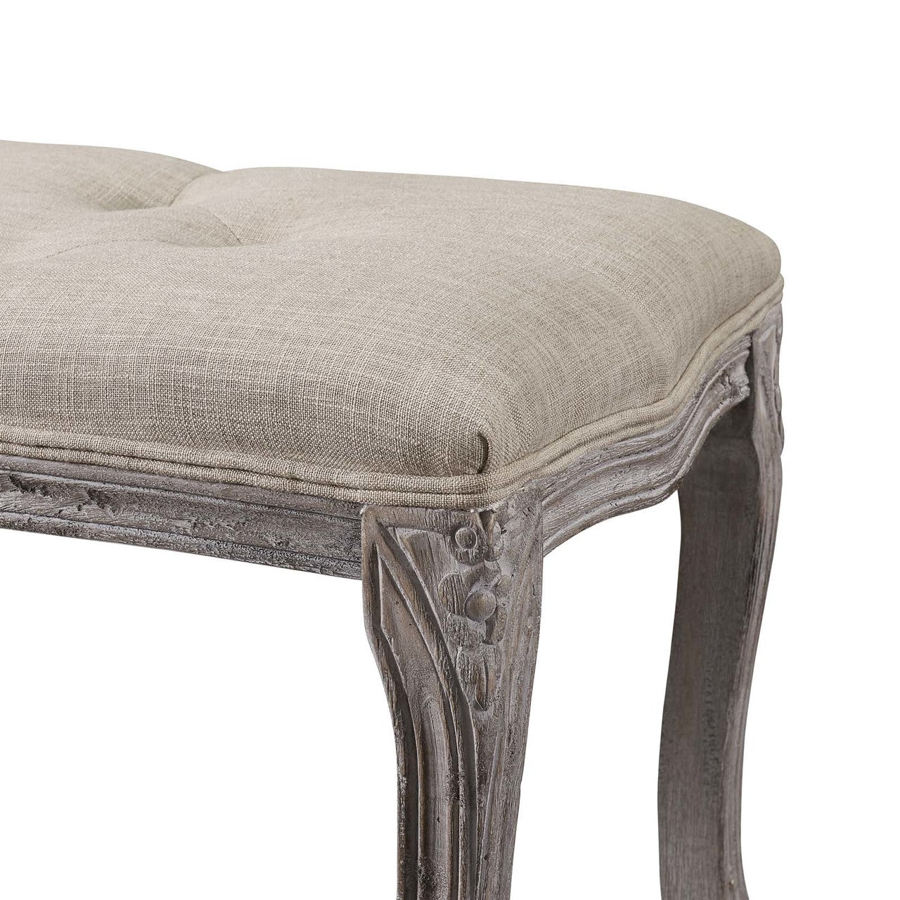 Regal Vintage French Upholstered Fabric Bench, Fabric Wood, Beige 13668