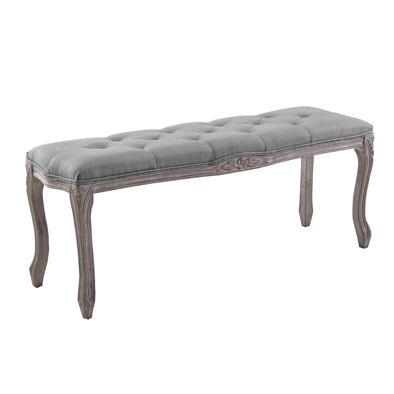 Regal Vintage French Upholstered Fabric Bench, Fabric Wood, Light Grey Gray 13669