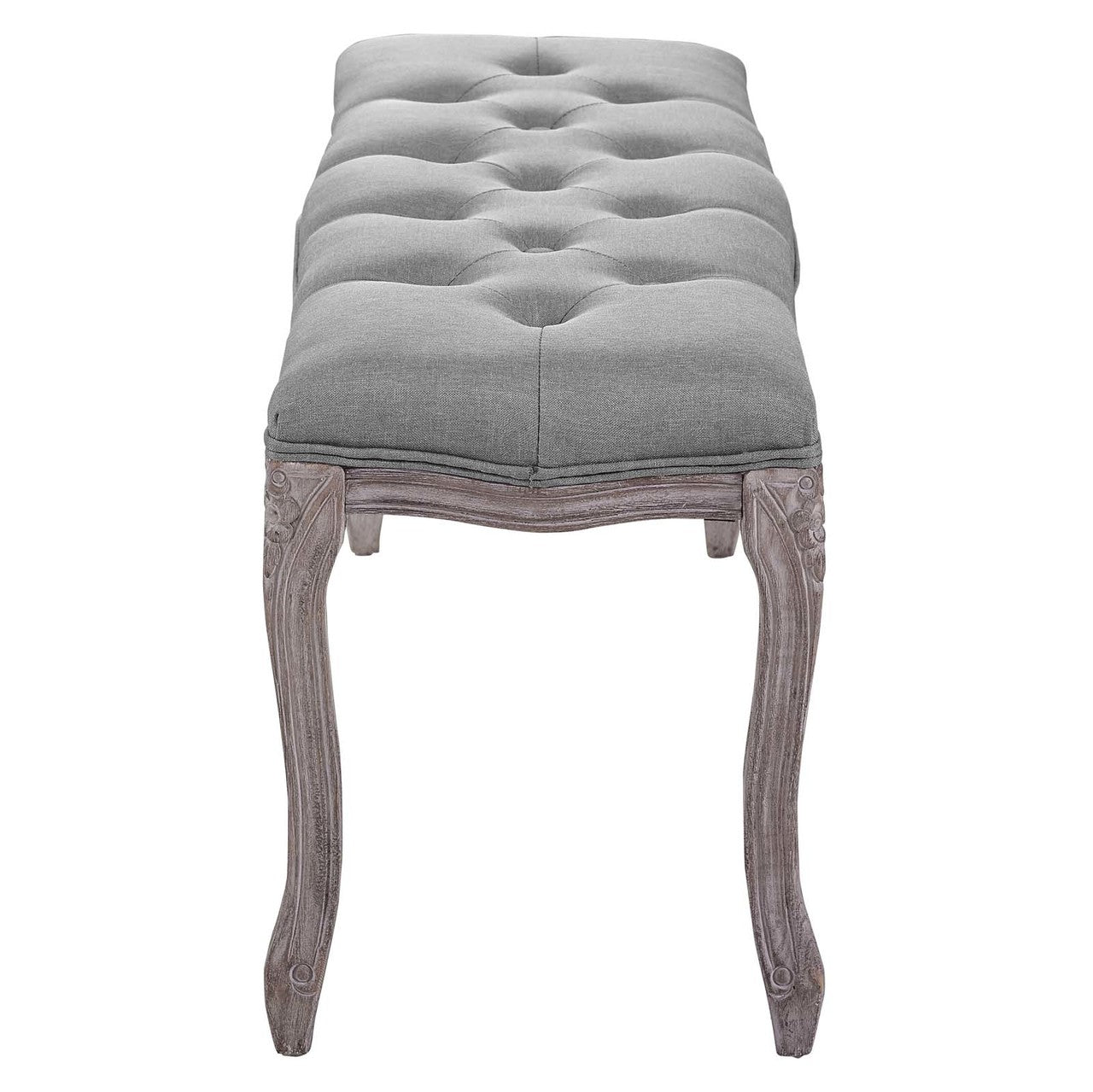 Regal Vintage French Upholstered Fabric Bench, Fabric Wood, Light Grey Gray 13669
