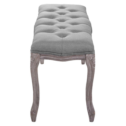 Regal Vintage French Upholstered Fabric Bench, Fabric Wood, Light Grey Gray 13669