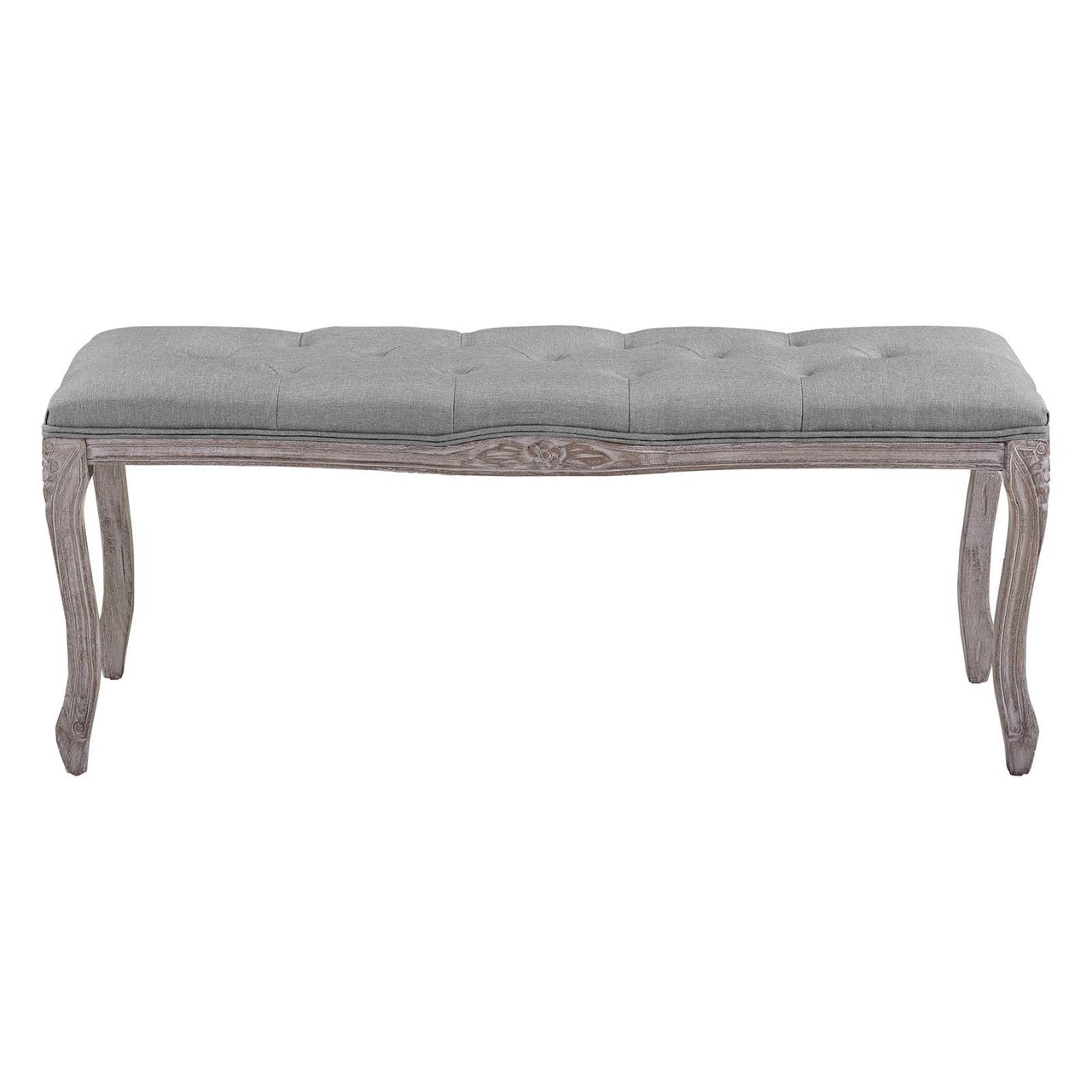 Regal Vintage French Upholstered Fabric Bench, Fabric Wood, Light Grey Gray 13669