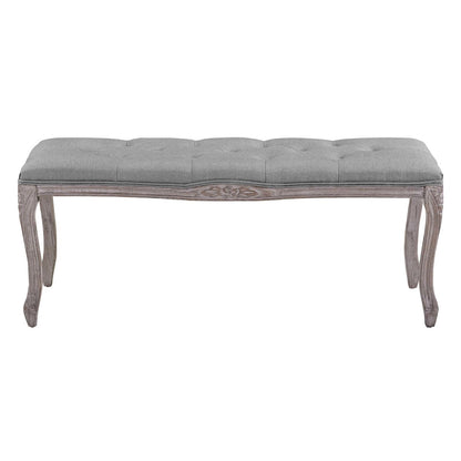 Regal Vintage French Upholstered Fabric Bench, Fabric Wood, Light Grey Gray 13669