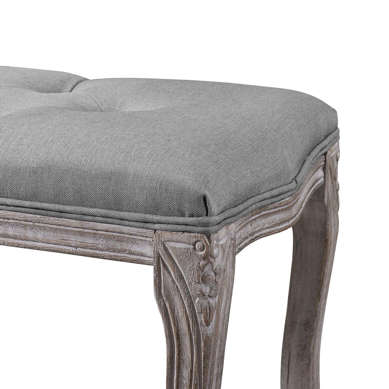 Regal Vintage French Upholstered Fabric Bench, Fabric Wood, Light Grey Gray 13669