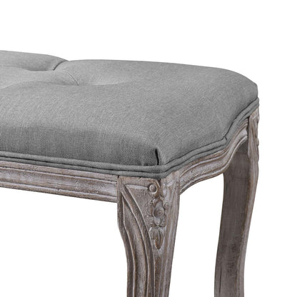 Regal Vintage French Upholstered Fabric Bench, Fabric Wood, Light Grey Gray 13669