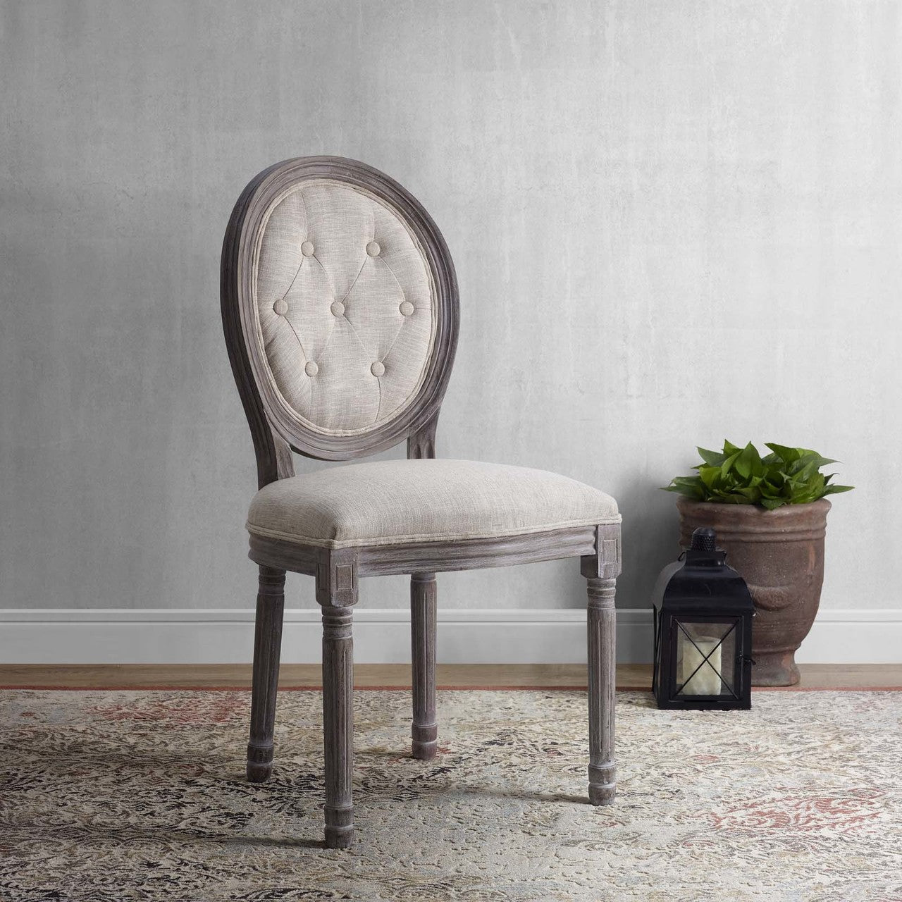 Arise Vintage French Upholstered Fabric Dining Side Chair, Fabric, Beige 13670