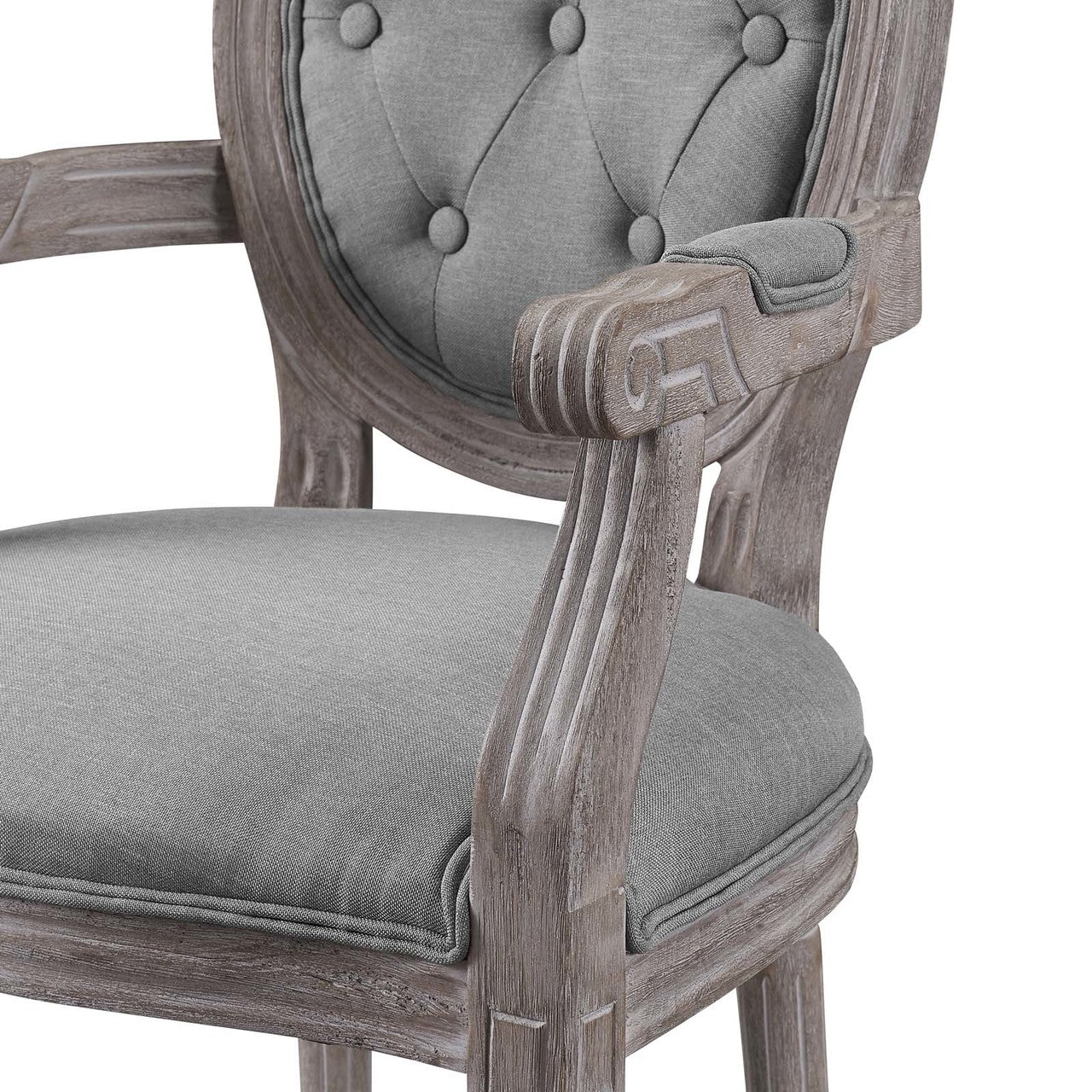 Arise Vintage French Upholstered Fabric Dining Armchair, Fabric, Light Grey Gray 13673
