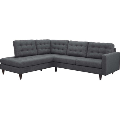 Empress 2 Piece Upholstered Fabric Right Facing Bumper Sectional, Fabric, Grey Gray 13675