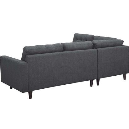 Empress 2 Piece Upholstered Fabric Right Facing Bumper Sectional, Fabric, Grey Gray 13675