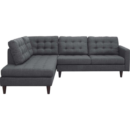 Empress 2 Piece Upholstered Fabric Right Facing Bumper Sectional, Fabric, Grey Gray 13675