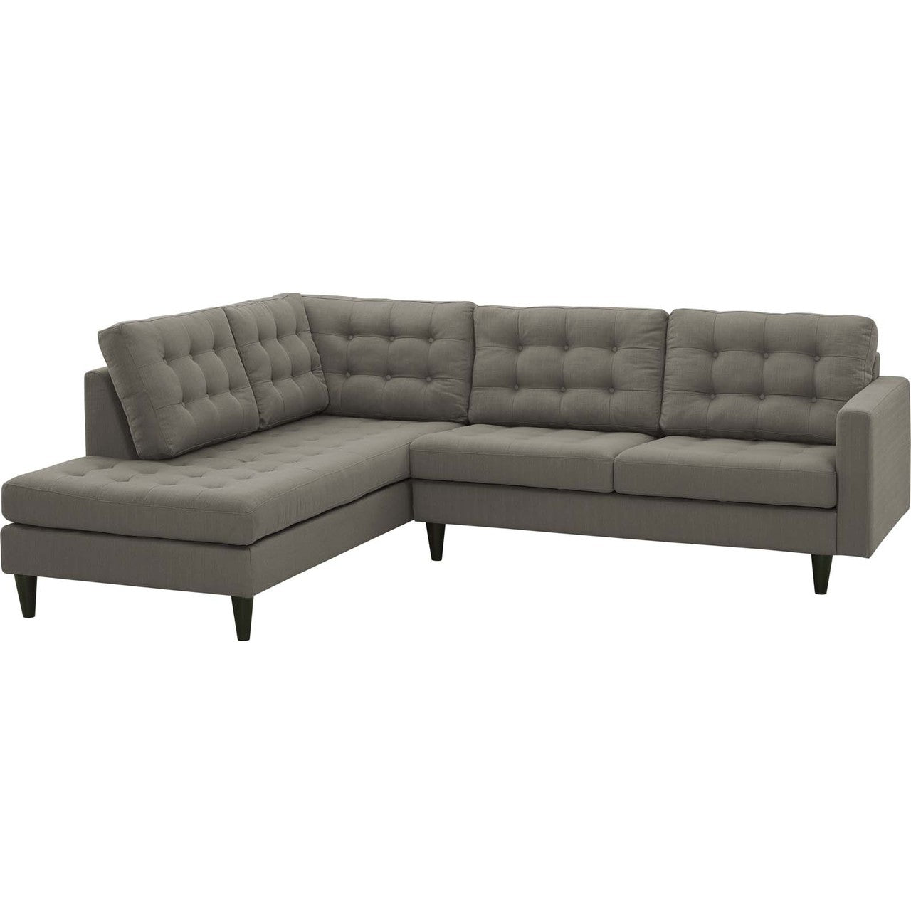 Empress 2 Piece Upholstered Fabric Right Facing Bumper Sectional, Fabric, Grey Gray 13676