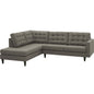 Empress 2 Piece Upholstered Fabric Right Facing Bumper Sectional, Fabric, Grey Gray 13676