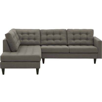 Empress 2 Piece Upholstered Fabric Right Facing Bumper Sectional, Fabric, Grey Gray 13676