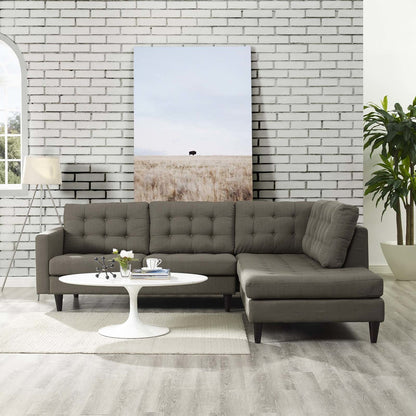 Empress 2 Piece Upholstered Fabric Right Facing Bumper Sectional, Fabric, Grey Gray 13676