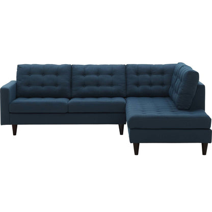 Empress 2 Piece Upholstered Fabric Left Facing Bumper Sectional, Fabric, Navy Blue 13679