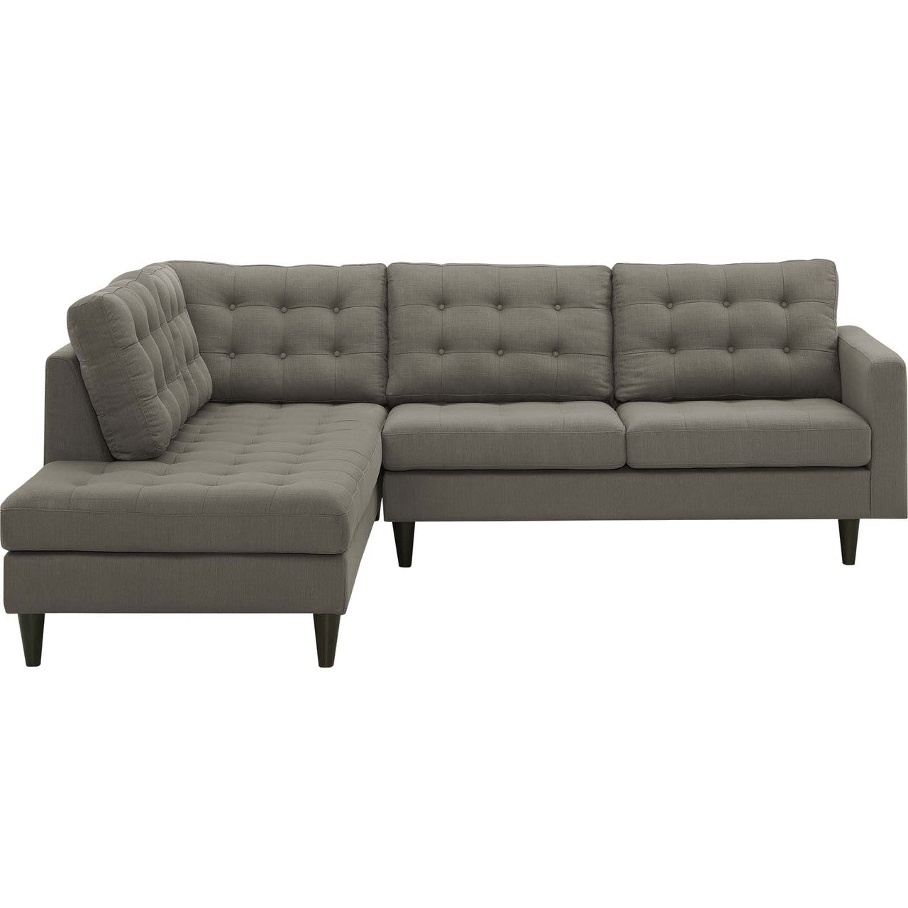 Empress 2 Piece Upholstered Fabric Left Facing Bumper Sectional, Fabric, Grey Gray 13681