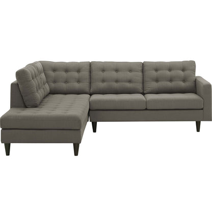 Empress 2 Piece Upholstered Fabric Left Facing Bumper Sectional, Fabric, Grey Gray 13681