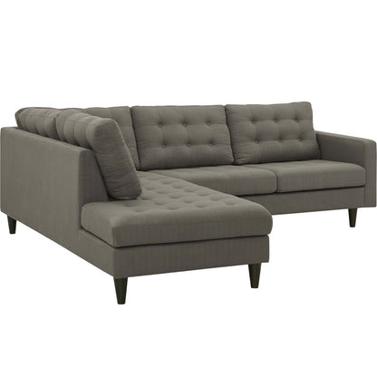 Empress 2 Piece Upholstered Fabric Left Facing Bumper Sectional, Fabric, Grey Gray 13681