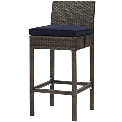 Conduit Outdoor Patio Wicker Rattan Bar Stool, Rattan Wicker, Navy Blue Brown 15135