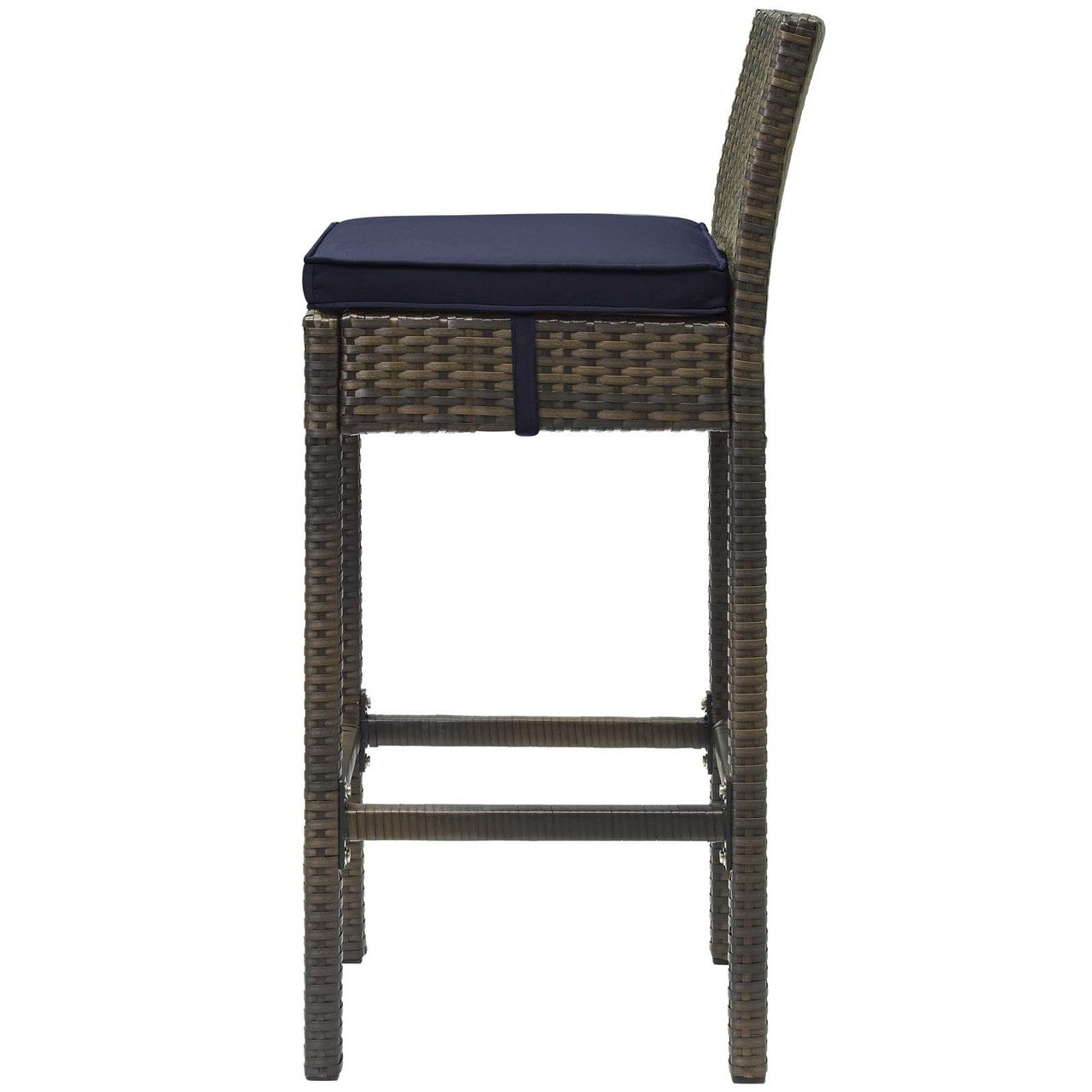 Conduit Outdoor Patio Wicker Rattan Bar Stool, Rattan Wicker, Navy Blue Brown 15135