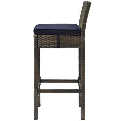 Conduit Outdoor Patio Wicker Rattan Bar Stool, Rattan Wicker, Navy Blue Brown 15135