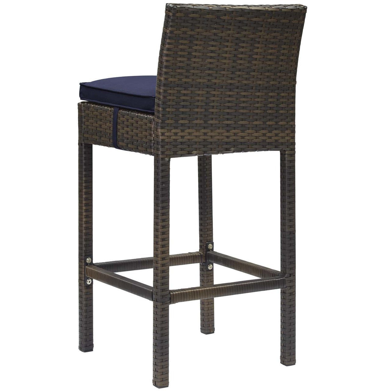 Conduit Outdoor Patio Wicker Rattan Bar Stool, Rattan Wicker, Navy Blue Brown 15135