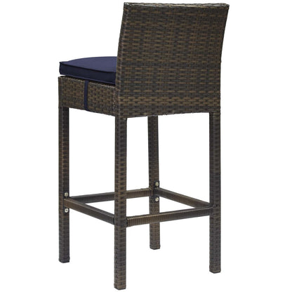 Conduit Outdoor Patio Wicker Rattan Bar Stool, Rattan Wicker, Navy Blue Brown 15135