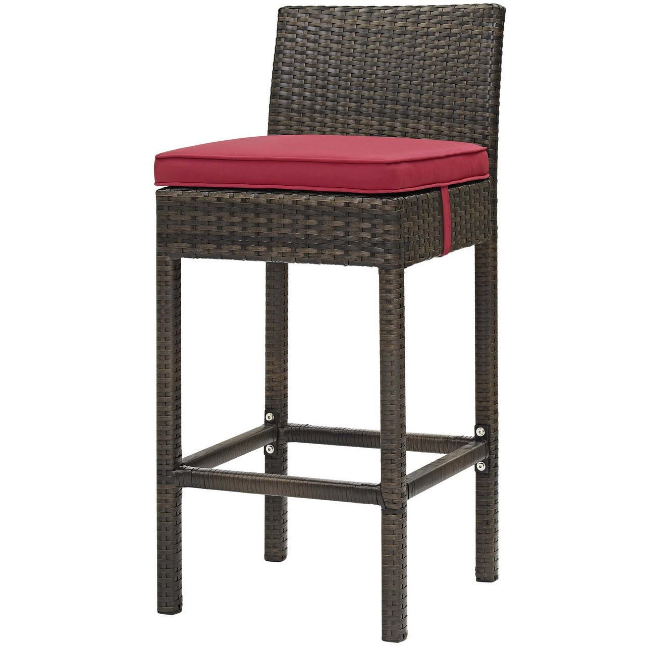 Conduit Outdoor Patio Wicker Rattan Bar Stool, Rattan Wicker, Red Brown 15138