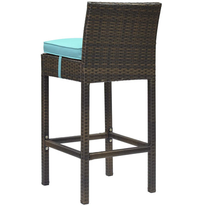 Conduit Outdoor Patio Wicker Rattan Bar Stool, Rattan Wicker, Blue Brown 15139