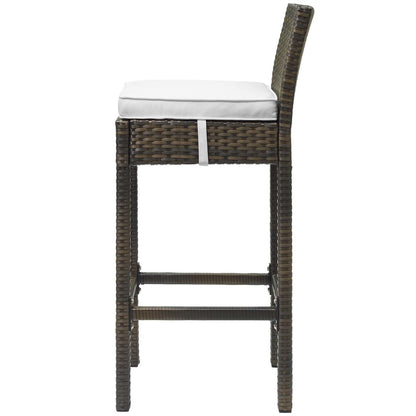 Conduit Outdoor Patio Wicker Rattan Bar Stool, Rattan Wicker, White Brown 15140