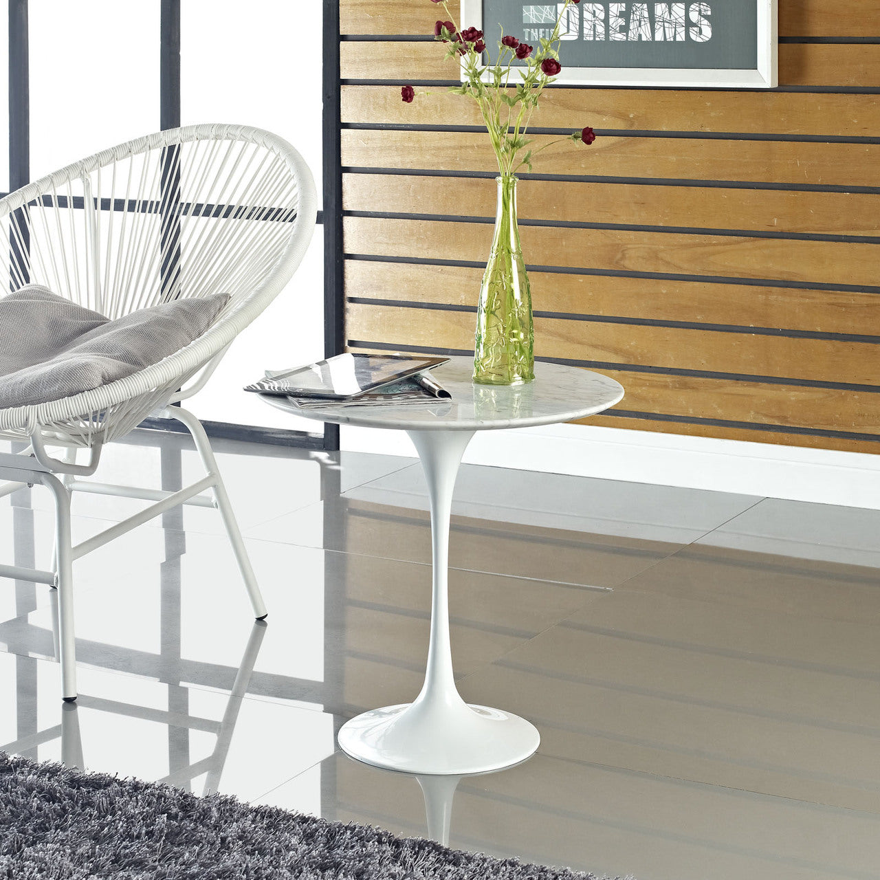 Lippa 20" Marble Side Table in White EEI-280-WHI
