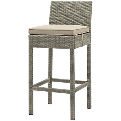 Conduit Outdoor Patio Wicker Rattan Bar Stool, Rattan Wicker, Light Gray Beige 15141