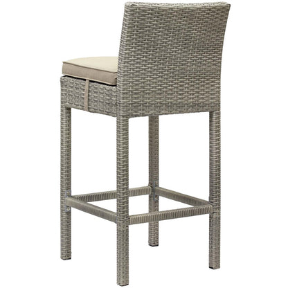 Conduit Outdoor Patio Wicker Rattan Bar Stool, Rattan Wicker, Light Gray Beige 15141