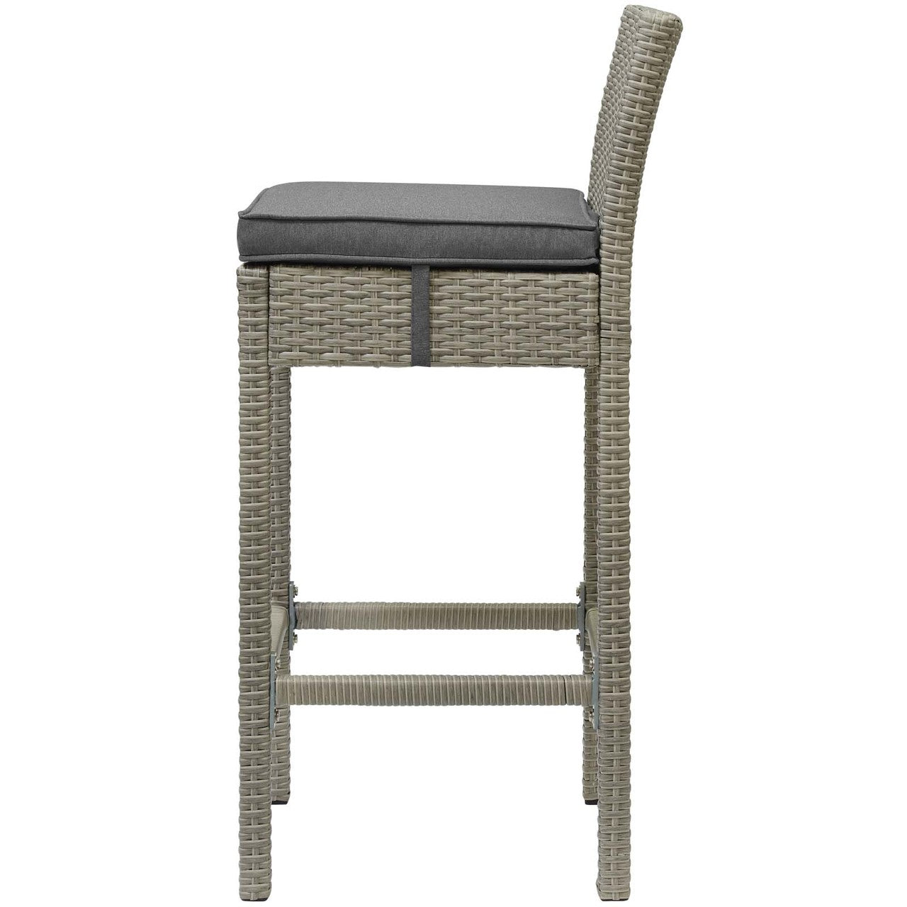 Conduit Outdoor Patio Wicker Rattan Bar Stool, Rattan Wicker, Dark Grey Gray 15142