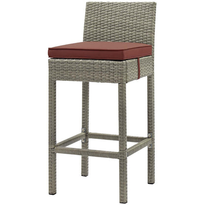 Conduit Outdoor Patio Wicker Rattan Bar Stool, Rattan Wicker, Red Gray 15143
