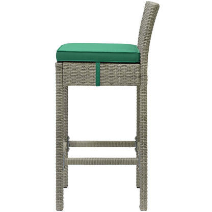 Conduit Outdoor Patio Wicker Rattan Bar Stool, Rattan Wicker, Green Light Gray 15144