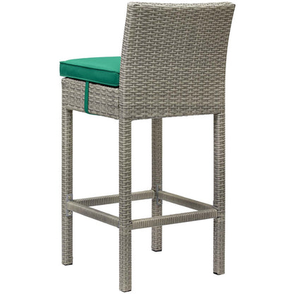 Conduit Outdoor Patio Wicker Rattan Bar Stool, Rattan Wicker, Green Light Gray 15144