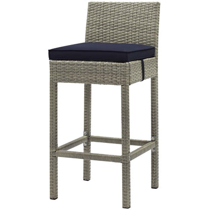 Conduit Outdoor Patio Wicker Rattan Bar Stool, Rattan Wicker, Navy Blue Light Gray 15147