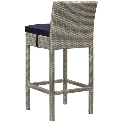 Conduit Outdoor Patio Wicker Rattan Bar Stool, Rattan Wicker, Navy Blue Light Gray 15147